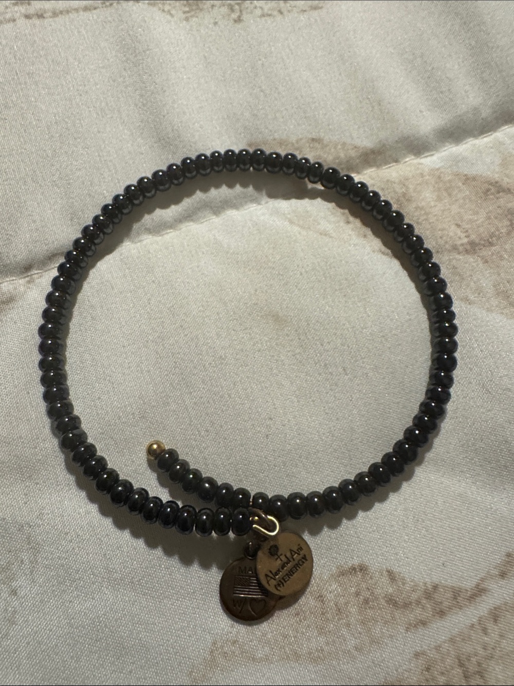 Alex and Ani Hematite Beaded Bracelet with Gold Charms